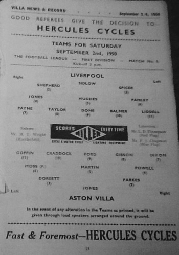Match programme (Lineups)