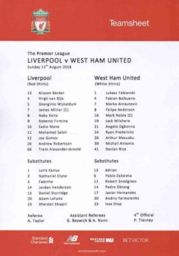LFC Teamsheet
