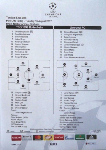 Official Team Sheet