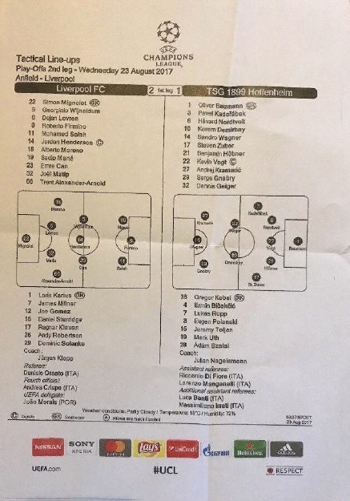 Official Team Sheet