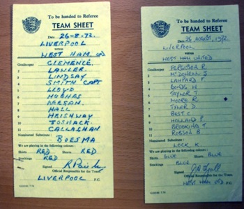 Official Team Sheets Signed By Bob Paisley & John Lyle