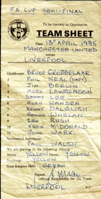 Official teamsheet