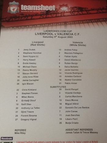 Teamsheet