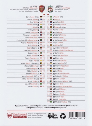 Match programme lineups