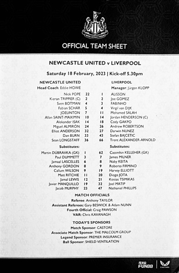 Teamsheet