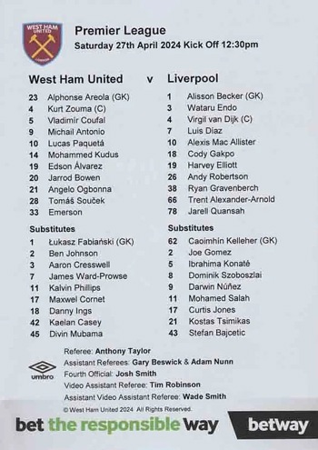 Teamsheet