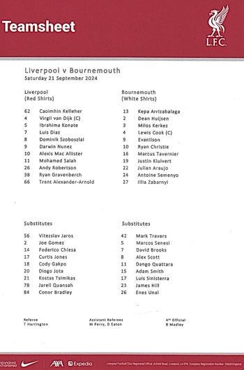 Teamsheet