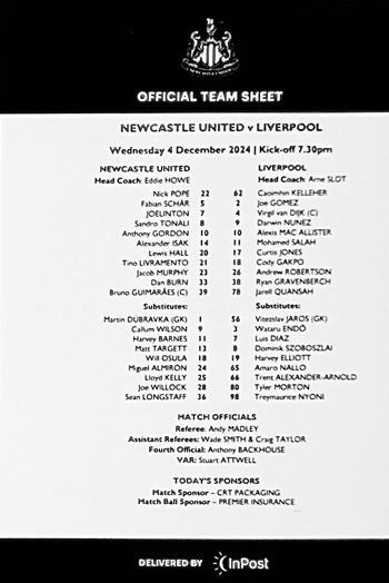 Teamsheet