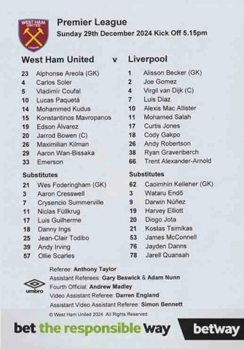 Teamsheet