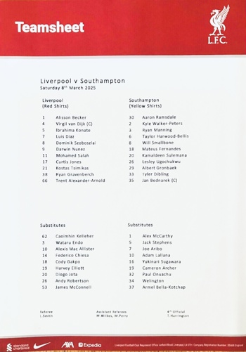 Teamsheet