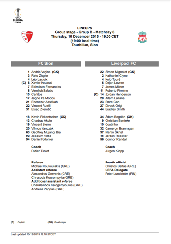 UEFA Teamsheet