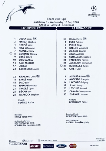 UEFA Teamsheet