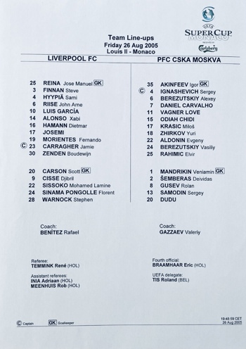UEFA Teamsheet