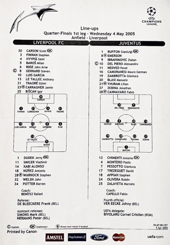 UEFA Teamsheet