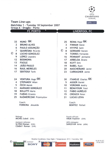 UEFA Teamsheet