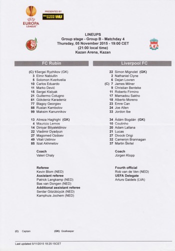 UEFA Teamsheet