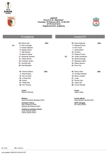UEFA Teamsheet