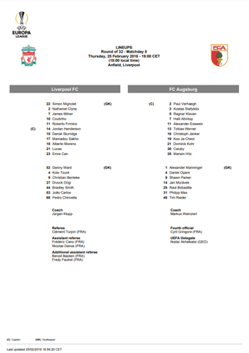 UEFA Teamsheet