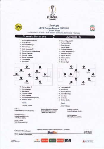 UEFA Teamsheet