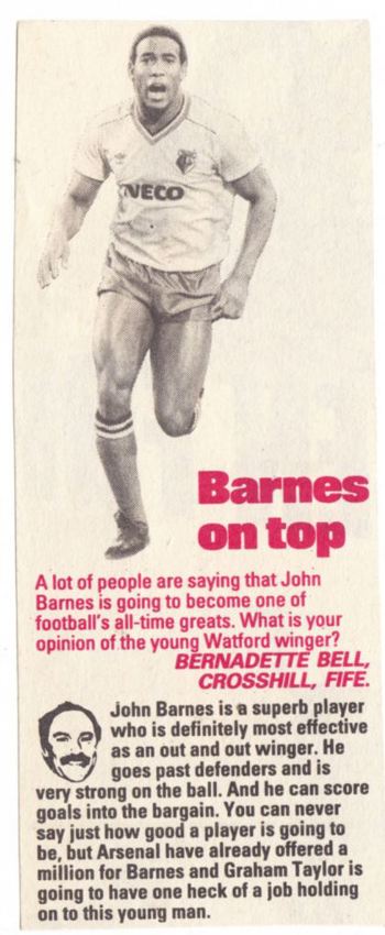 Barnes on top! - Jimmy Greaves reckons the Watford's man future is bright
