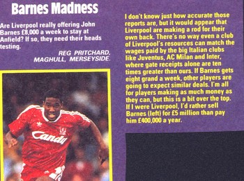 Madness to pay Barnes 8,000 pounds a week - Jimmy Greaves' column in Shoot! 1990