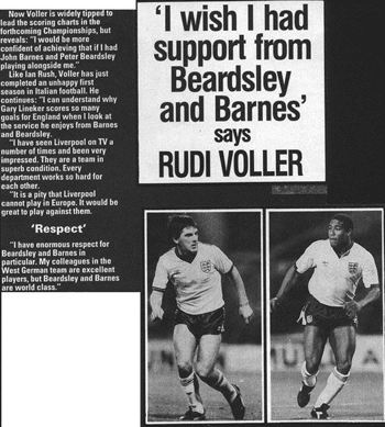 Rudi Voeller wishes he had Barnes and Beardsley on his side - 1988