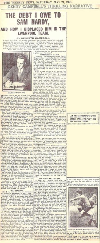 The debt I owe to Sam Hardy by Ken Campbell - The Weekly News 21 May 1921