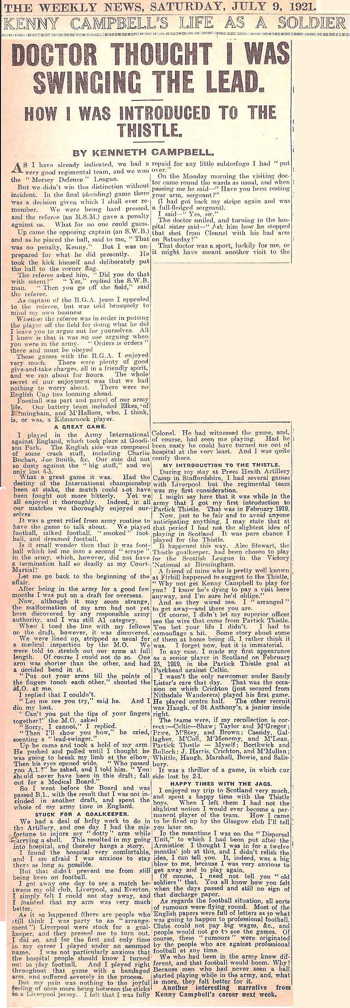 Doctor thought I was swinging the lead - 9 July 1921