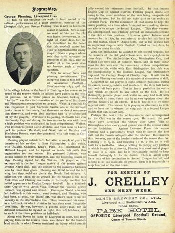 George Fleming's biography in Liverpool match programme