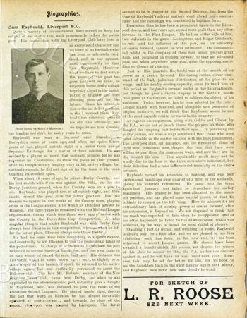 Sam Raybould's biography in Liverpool match programme