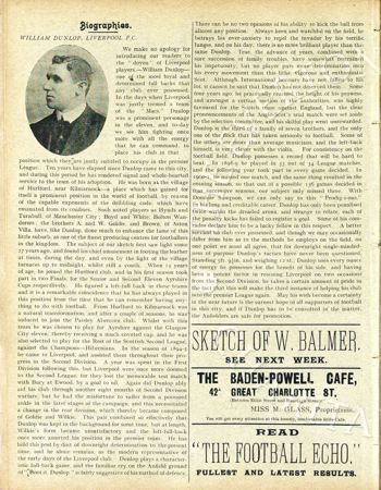Billy Dunlop's biography in Liverpool match programme