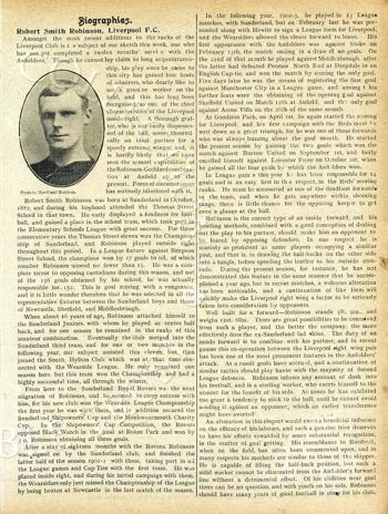 Bobby Robinson's biography in Liverpool match programme