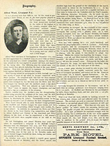Alf West's biography in Liverpool match programme