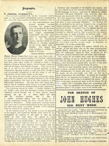 Tom Chorlton's biography in Liverpool match programme