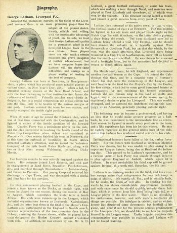 George Latham's biography in Liverpool match programme