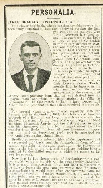 James Bradley's biography in Liverpool match programme