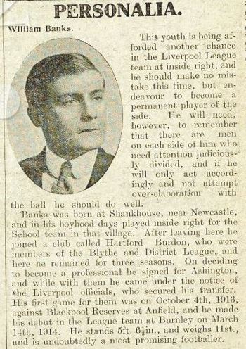 Billy Bank's mini biography in Liverpool match programme