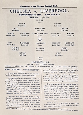 Match programme lineups