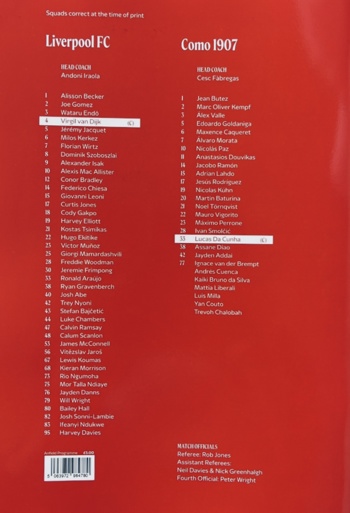 Match programme squadlist