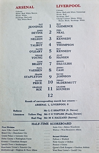 Match programme lineups