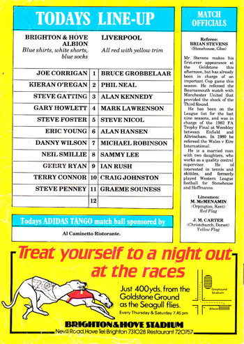 Match programme lineups