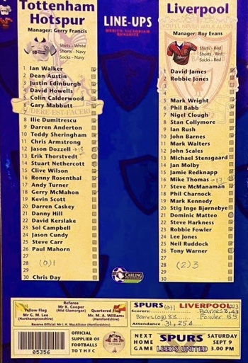 Match programme lineups