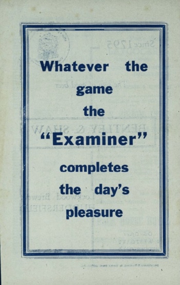 Match programme backcover