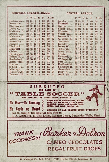 Match programme backcover