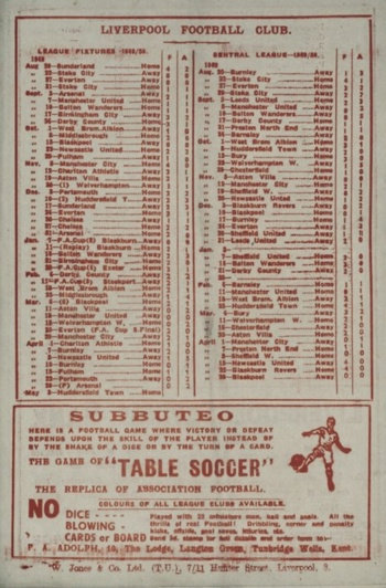 Match programme backcover