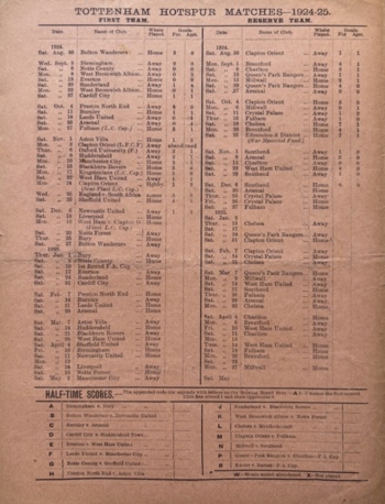 Match programme backcover