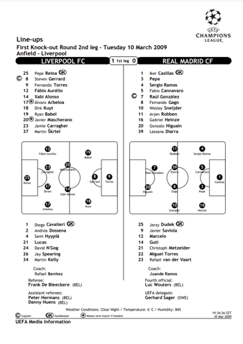 UEFA Teamsheet