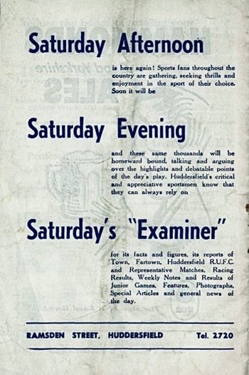 Match programme backcover