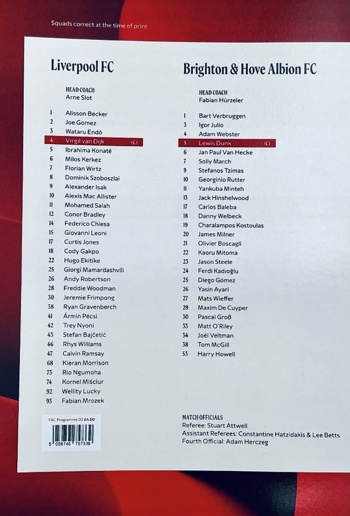 Match programme squadlist