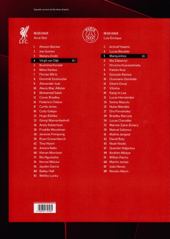Match programme squadlist